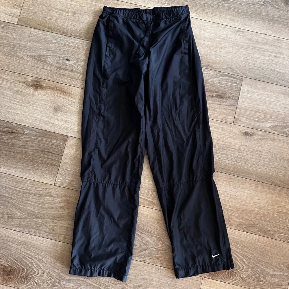 Nike Mens Windbreaker Track Pants Black Swoosh Logo Ankle Zip Medium